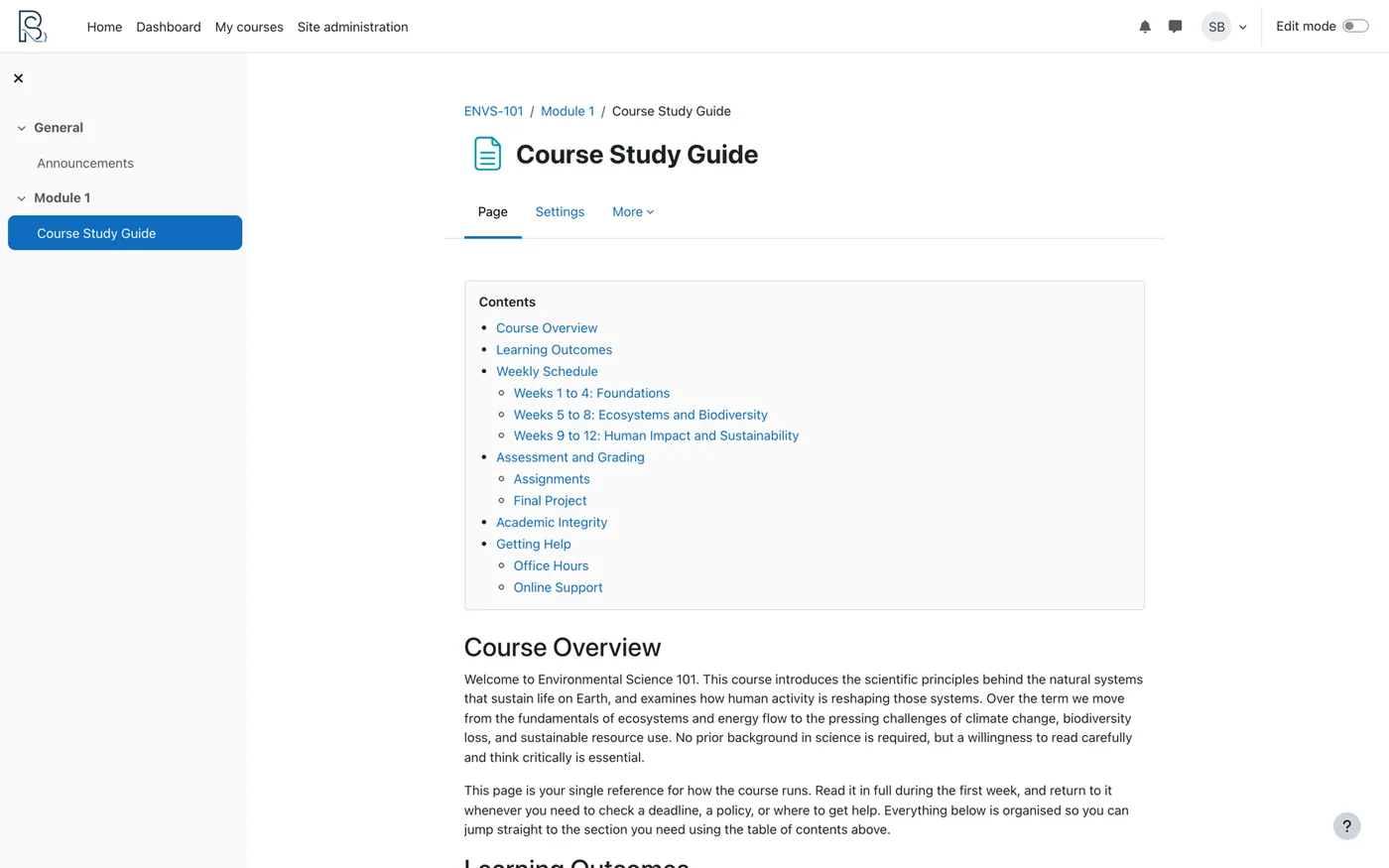 Heading Contents in a Moodle course